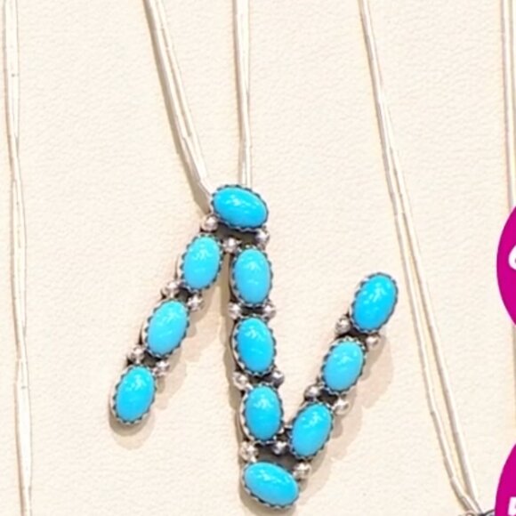 Chaco Canyon Sleeping Beauty Turquoise Initial N Pendant with Chain NWT - Picture 1 of 8